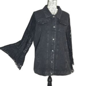 Black denim lace sleeve jacket 100% cotton Origami boutique western witchy L/XL